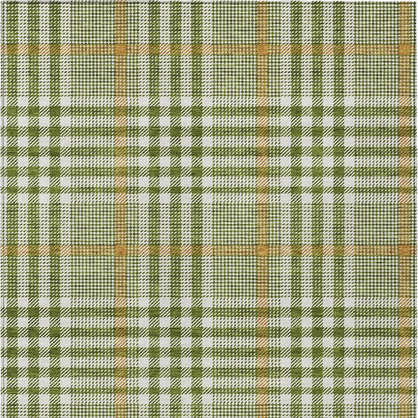 9' X 12' Olive Green Brown And Ivory Plaid Washable Indoor Outdoor Area Rug