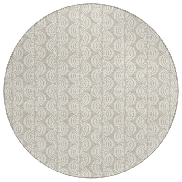 8' Beige And Ivory Round Ogee Washable Indoor Outdoor Area Rug