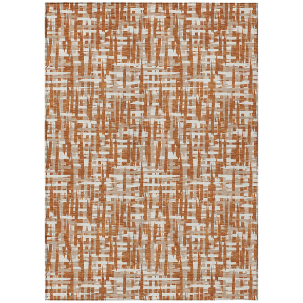8' X 10' Terra Cotta Tan And Ivory Abstract Washable Indoor Outdoor Area Rug