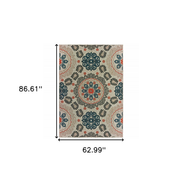 5' X 7' Blue And Gray Moroccan Indoor Outdoor Area Rug