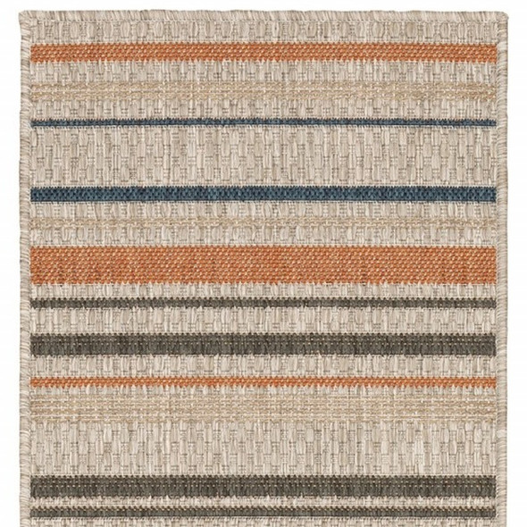 8' Blue And Gray Striped Indoor Outdoor Area Rug