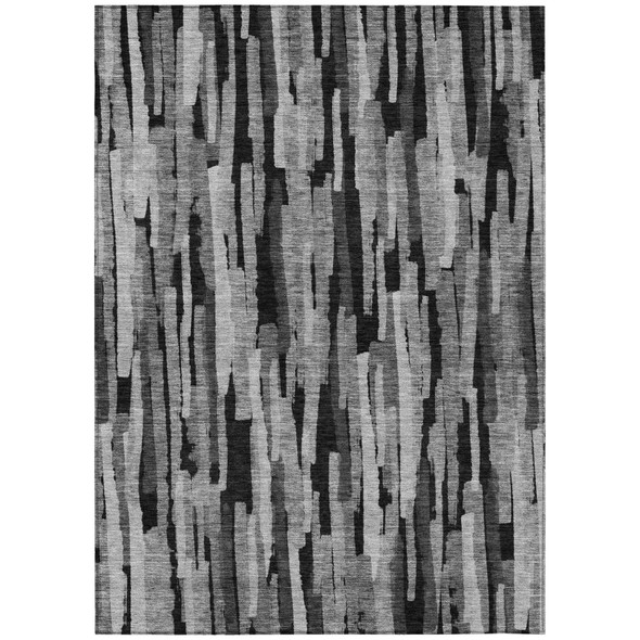 5' X 8' Gray And Black Striped Washable Indoor Outdoor Area Rug