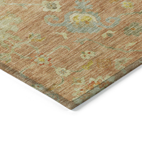 8' Coral Blue And Green Round Floral Washable Indoor Outdoor Area Rug