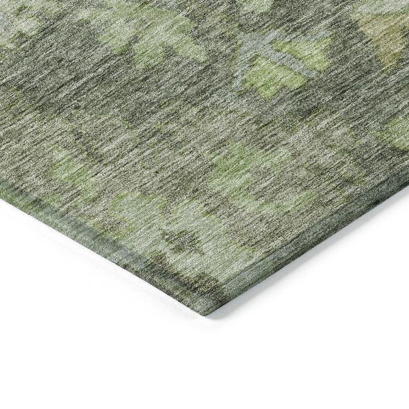9' X 12' Fern Green And Olive Green Floral Washable Indoor Outdoor Area Rug