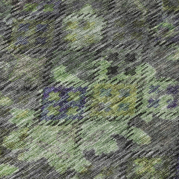 5' X 8' Green Charcoal And Black Floral Washable Indoor Outdoor Area Rug