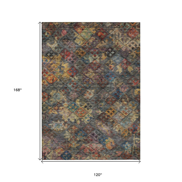 10' X 14' Gray Green And Terra Cotta Floral Washable Indoor Outdoor Area Rug