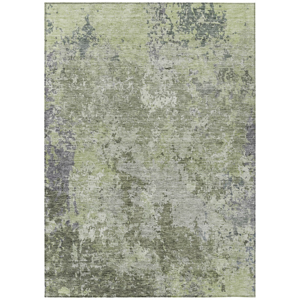 8' X 10' Green And Gray Abstract Washable Indoor Outdoor Area Rug