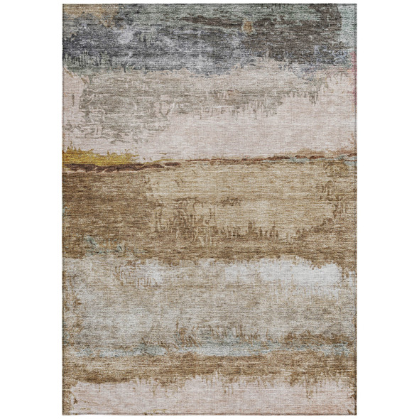5' X 8' Beige Brown And Gray Abstract Washable Indoor Outdoor Area Rug