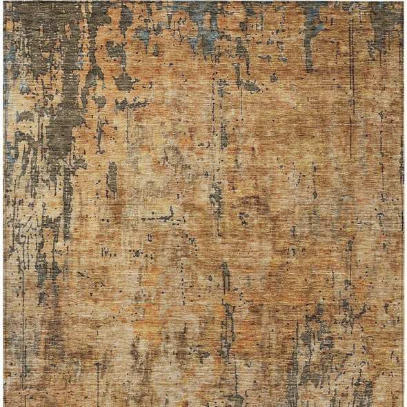 9' X 12' Copper And Brown Abstract Washable Indoor Outdoor Area Rug