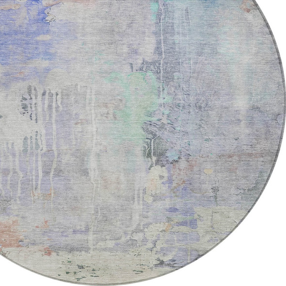 8' Purple Round Abstract Washable Indoor Outdoor Area Rug