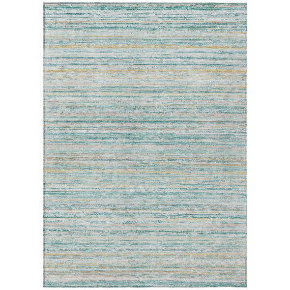 9' X 12' Teal Blue Striped Washable Indoor Outdoor Area Rug