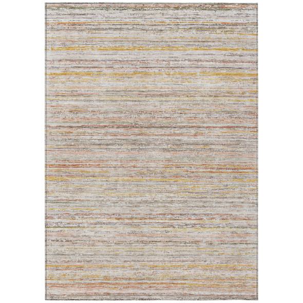 5' X 8' Terra Cotta Striped Washable Indoor Outdoor Area Rug