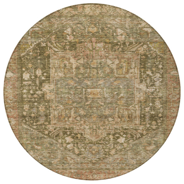 8' Fern Green Round Medallion Washable Indoor Outdoor Area Rug