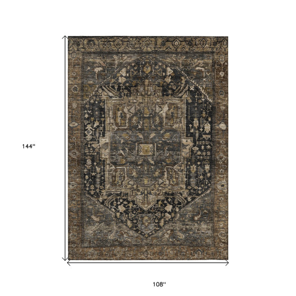 9' X 12' Brown Medallion Washable Indoor Outdoor Area Rug