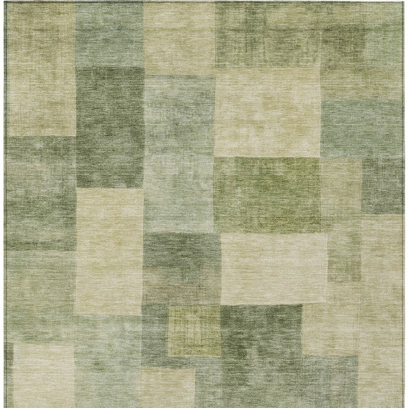 8' X 10' Artichoke Green Geometric Washable Indoor Outdoor Area Rug
