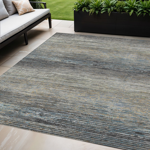 5' X 8' Granite Gray Striped Washable Indoor Outdoor Area Rug