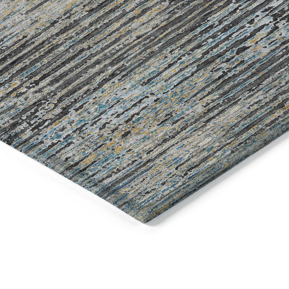 8' Granite Gray Round Striped Washable Indoor Outdoor Area Rug