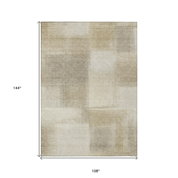 9' X 12' Taupe Geometric Washable Indoor Outdoor Area Rug