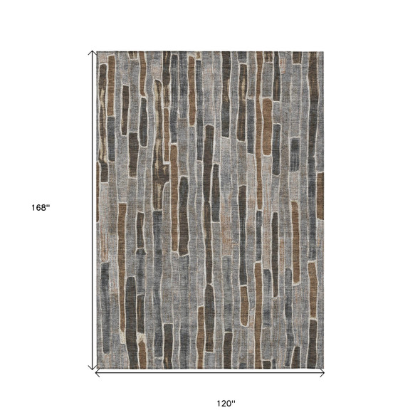 10' X 14' Pewter And Brown Striped Washable Indoor Outdoor Area Rug