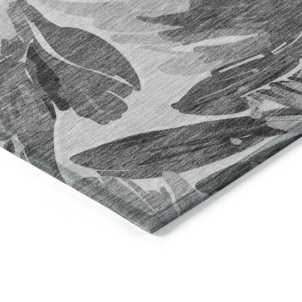 8' X 10' Gray And Charcoal Floral Washable Indoor Outdoor Area Rug