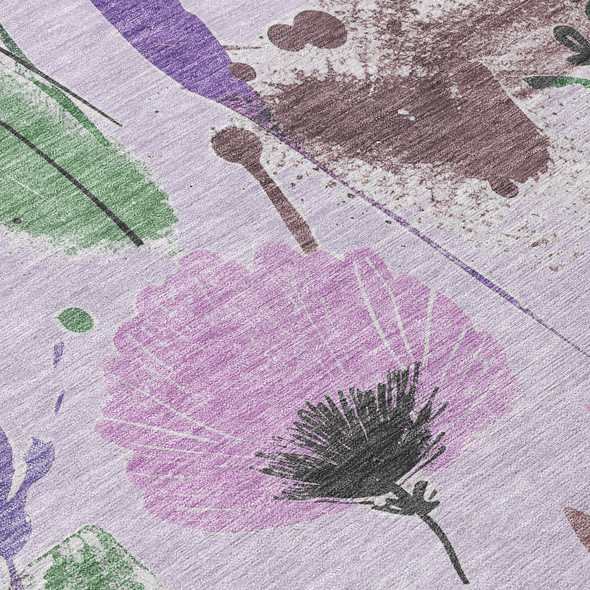 3' X 5' Lavender And Artichoke Green Floral Washable Indoor Outdoor Area Rug