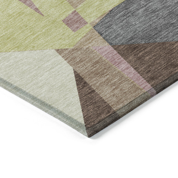 9' X 12' Khaki Beige And Mauve Geometric Washable Indoor Outdoor Area Rug
