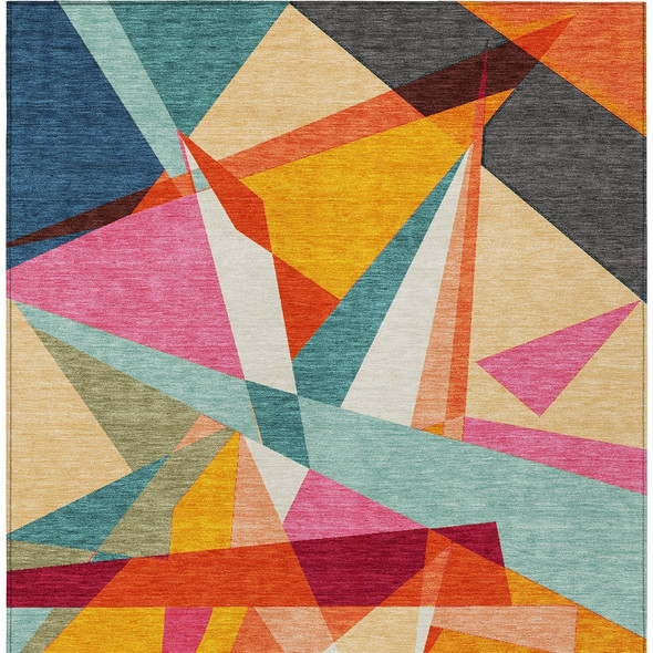 10' X 14' Orange Blue And Gold Geometric Washable Indoor Outdoor Area Rug