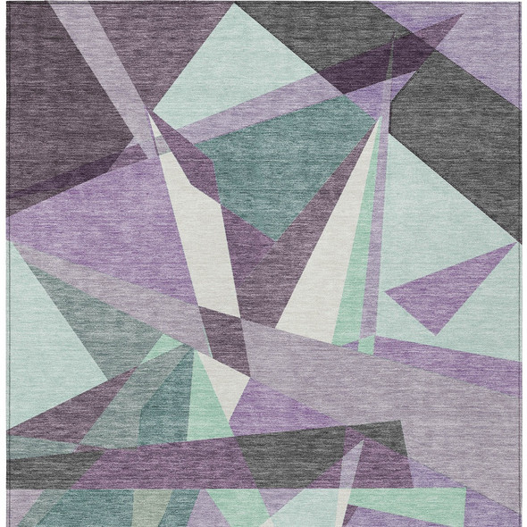 3' X 5' Purple Teal Blue And Gray Geometric Washable Indoor Outdoor Area Rug