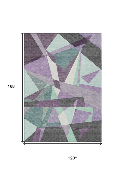 10' X 14' Purple Teal Blue And Gray Geometric Washable Indoor Outdoor Area Rug