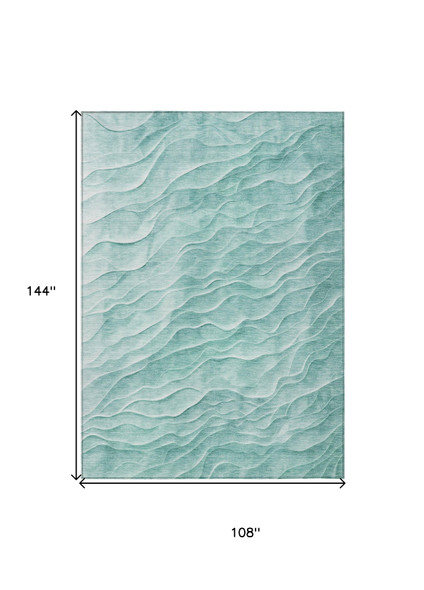 9' X 12' Aqua And Teal Blue Abstract Washable Indoor Outdoor Area Rug