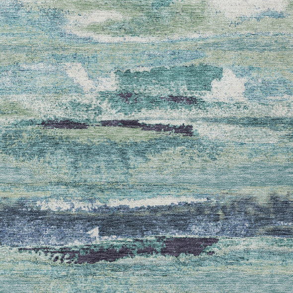 9' X 12' Sage Teal Blue And Navy Blue Abstract Washable Indoor Outdoor Area Rug