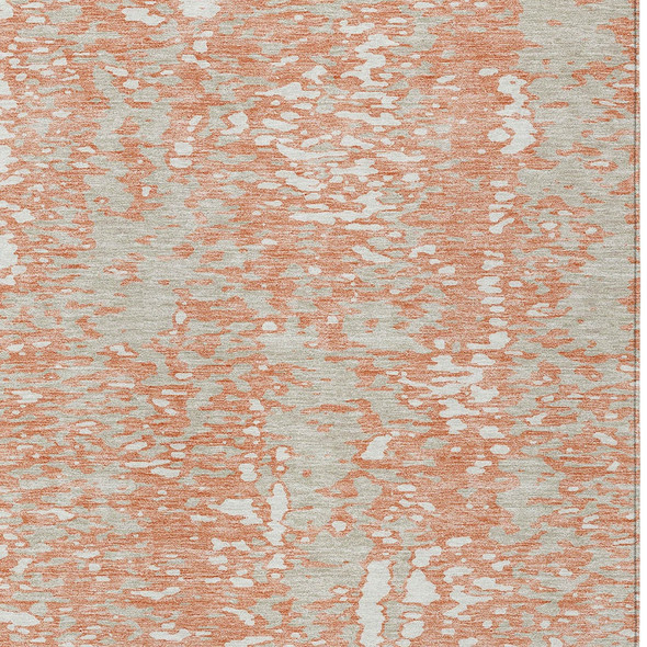 9' X 12' Coral And Ivory Abstract Washable Indoor Outdoor Area Rug