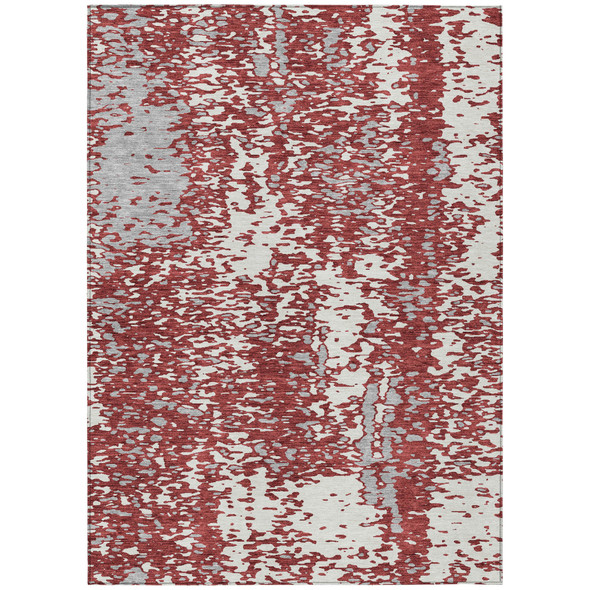 3' X 5' Burgundy And Ivory Abstract Washable Indoor Outdoor Area Rug