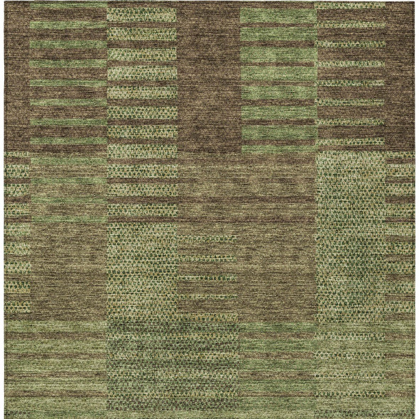 8' X 10' Brown Taupe And Green Striped Washable Indoor Outdoor Area Rug