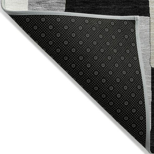 9' X 12' Black Ivory And Beige Geometric Washable Indoor Outdoor Area Rug