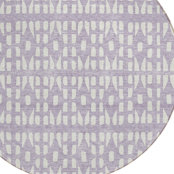 8' Lavender And Ivory Round Geometric Washable Indoor Outdoor Area Rug