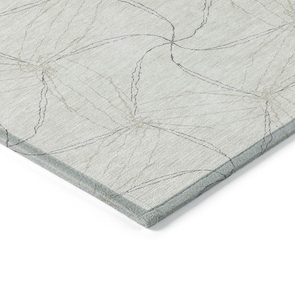 8' Ivory And Taupe Round Geometric Washable Indoor Outdoor Area Rug