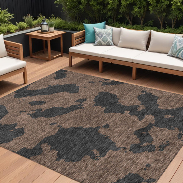 10' X 14' Chocolate And Charcoal Abstract Washable Indoor Outdoor Area Rug