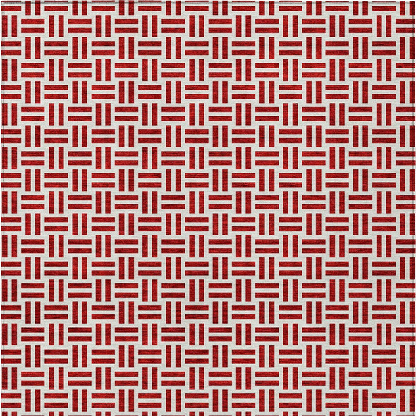 10' X 14' Red And Ivory Geometric Washable Indoor Outdoor Area Rug