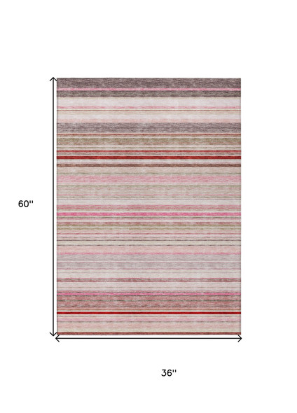 3' X 5' Pink Blush And Burgundy Striped Washable Indoor Outdoor Area Rug