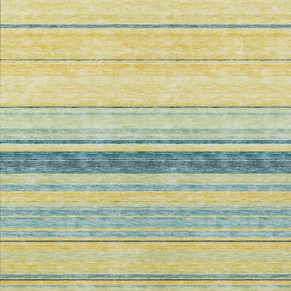 8' X 10' Yellow Denim Blue And Sky Blue Striped Washable Indoor Outdoor Area Rug