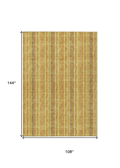 9' X 12' Gold And Copper Striped Washable Indoor Outdoor Area Rug