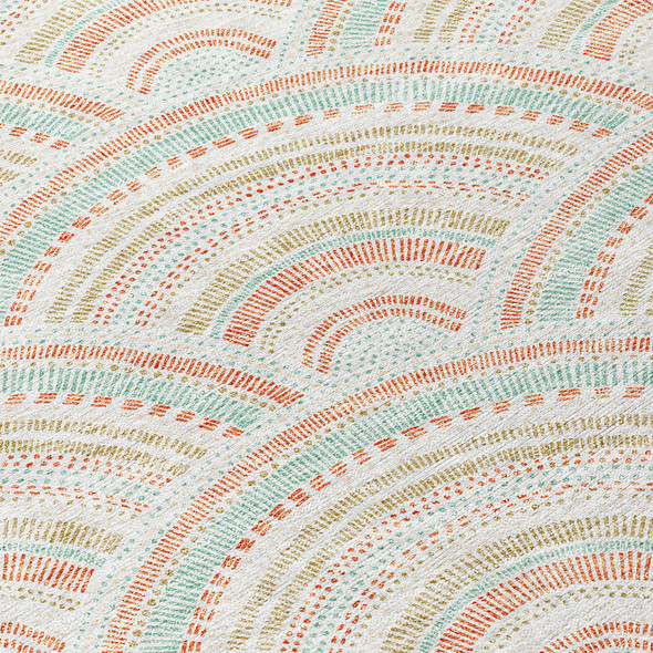8' X 10' Linen Orange And Ivory Geometric Washable Indoor Outdoor Area Rug