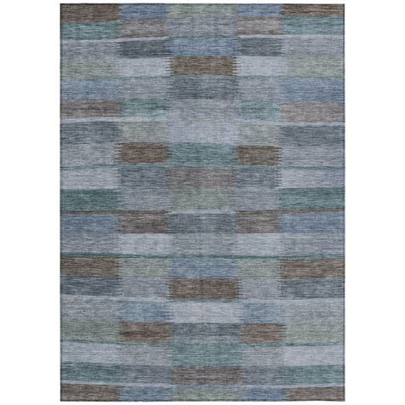 10' X 14' Blue Denim Blue And Brown Striped Washable Indoor Outdoor Area Rug