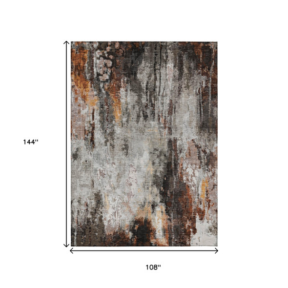 9' X 12' Gray Rust And Ivory Abstract Washable Indoor Outdoor Area Rug
