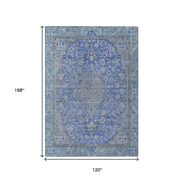 10' X 14' Blue And Gray Medallion Washable Indoor Outdoor Area Rug