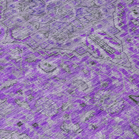 5' X 8' Purple And Gray Medallion Washable Indoor Outdoor Area Rug