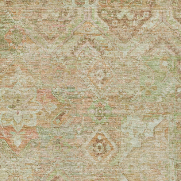 3' X 5' Salmon Fern Green And Beige Floral Medallion Washable Indoor Outdoor Area Rug
