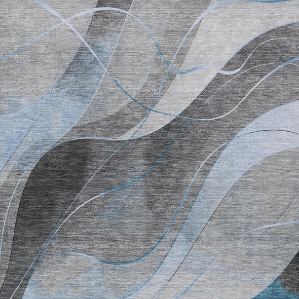 10' X 14' Sky Blue Gray And Silver Abstract Washable Indoor Outdoor Area Rug