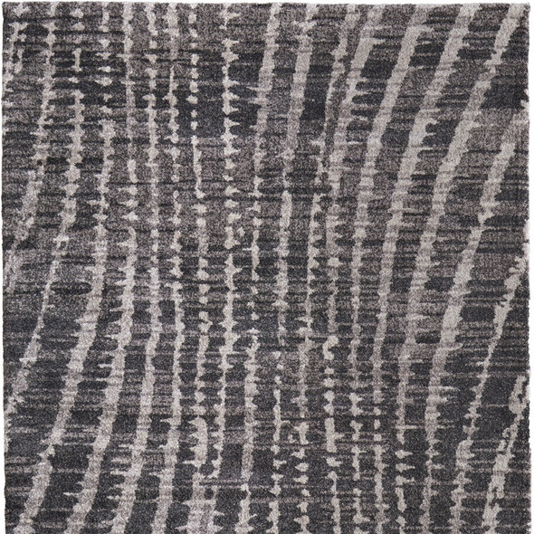 7' X 10' Black Gray And Ivory Abstract Area Rug